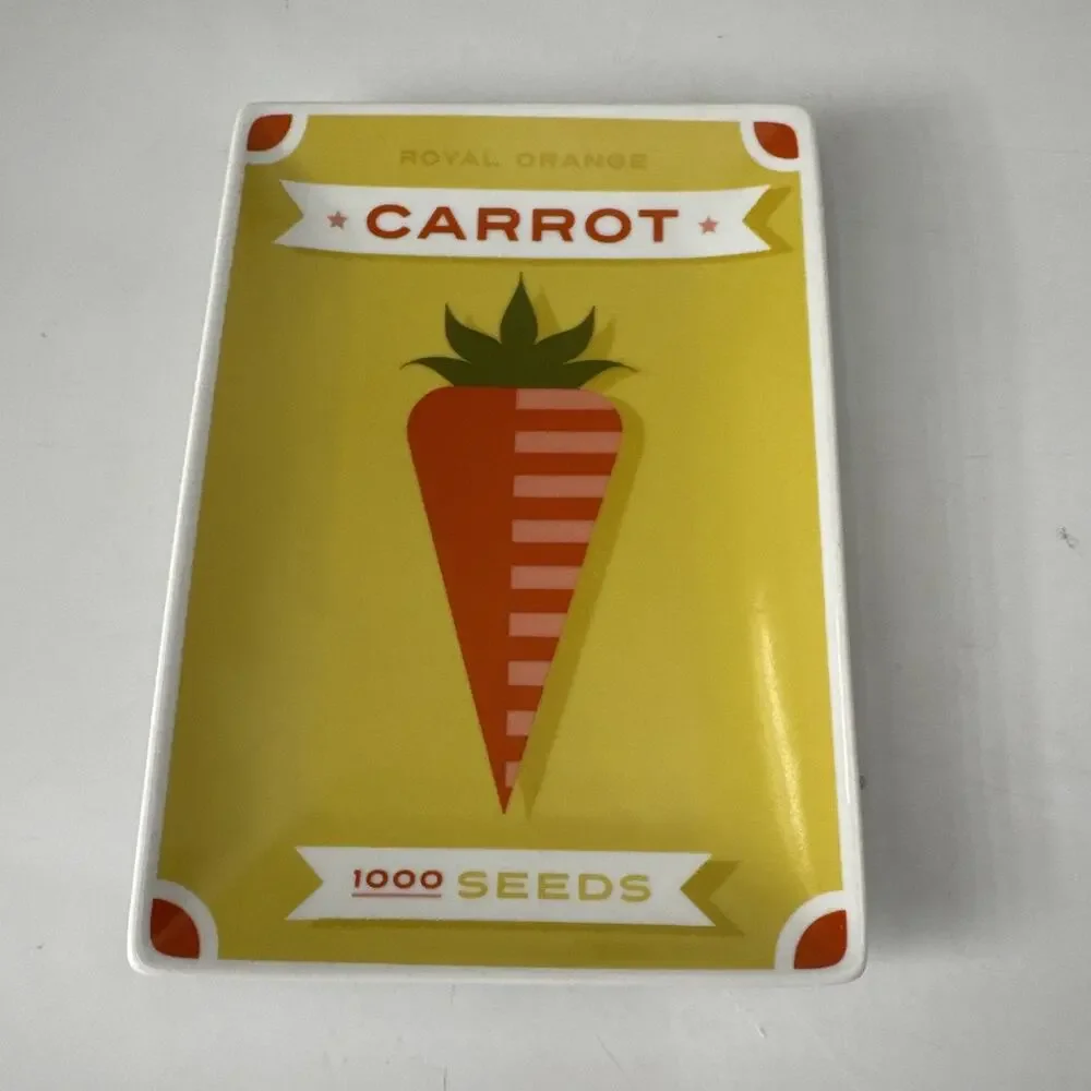 Crate & Barrel Vegetable Seed Packet Appetizer Plates Set of 6 Farmhouse